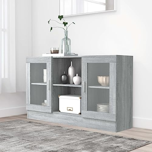 WHOPBXGAD Vitrinenschrank Grau Sonoma, Sideboard mit Glas, 120 cm Breite, Beistellschrank für Wohnzimmer & Esszimmer, Stauraum Möbel aus Holzwerkstoff, Modernes Design