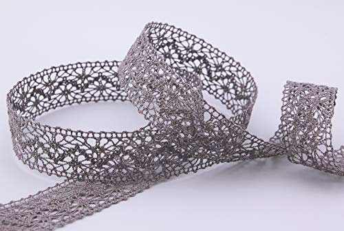 finemark 5 m x 25 mm Spitzenband Emma ANTHRAZIT Dunkelgrau Grau Meterware Spitze Häkelband Baumwollmischung Natur Optik Dekoband gehäkelt Spitzenborte