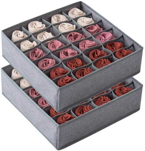 Qozary Schrank-Organizer für Socken, Schublade, 24 Zellen, faltbar, Schrank-Organizer Unterwäsche, Aufbewahrungsboxen für die Aufbewahrung von Socken, Dessous, Unterwäsche 24 + 24 CELL