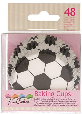 FunCakes FC4021 hochwertige Muffinförmchen/Backförmchen-Fußball-mit fettdichter Beschichtung-perfekt für Cupcakes, Muffins oder Brownies-48 Stück, Papier