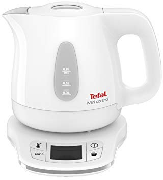 Tefal Bouilloire Aprecia Mini Control Blanche 0,8L Bouilloire Sans Fil 7 Choix de Température Ecran Digital Maintien au Chaud Résistance Cachée 2 Niveaux d'Eau Visibles 2200 W KO621110