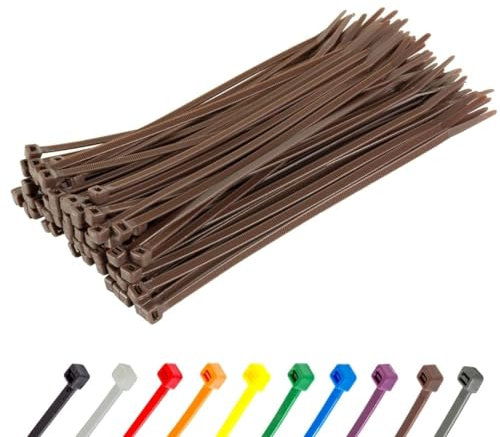 GTSE 8 Inch Brown Zip Ties, 100 Pack, 50lb Strength, UV Resistant Strong Nylon Cable Ties, Self-Locking 8 Tie Wraps