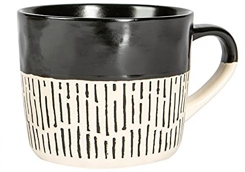 Nicola Spring Ceramic Coffee Mug - 475ml - Black Dipped Dash Stoneware Coffee Cups Dishwasher & Microwave Safe Large Tea Mugs for Hot Drinks, Hot Chocolate, Tea