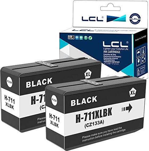 LCL Tintenpatronen kompatibel 711XL 711 XL CZ129A CZ133A 80ML High Yield (2 Schwarz) Ersatz für HP Designjet T120 24 T120 610 T520 24 T520 36 T520 610 T5 20 91 4 T125 24 T530 T130 T525