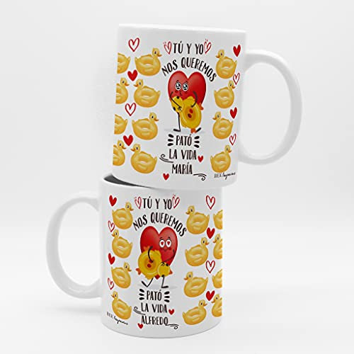 Bee Ingenious Taza Te quiero pato la vida personalizada con nombre. Regalos personalizados San Valentín. Regalos San Valentín mujer originales. Taza enamorados. (2 tazas)