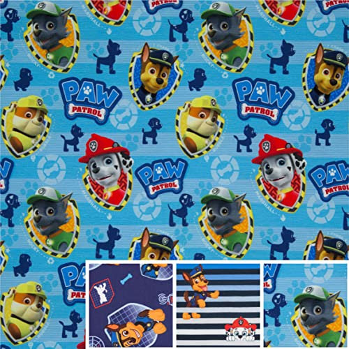Swafing Paw Patrol Baumwolljersey Stoff für Kinder Coupon (hellblau gestreift, 0,5m)