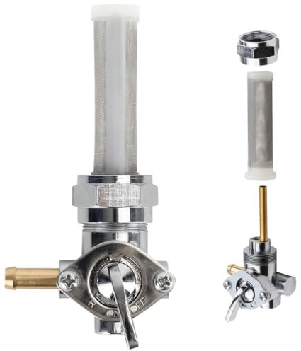 Petcock Fuel Valve 22mm Left Spigot for Harley Davidson Sportster Big Twin Dyna Fatboy Electra Glide Heritage Softail Springer Sport Super Tour Glide Low Rider Gas Tank Valve Switch Left Outlet Chrome