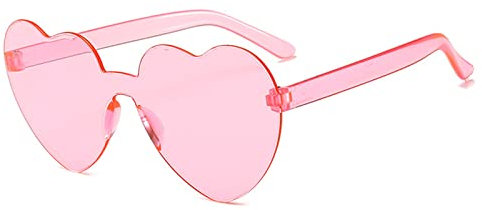YOJUED Herz Sonnenbrille Randlose Candy Color Herzbrille für Damen Mädchen Love Heart Shape Sunglasses (Pink)