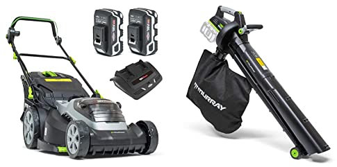 Murray 2x18V (36V) Lithium-Ionen 44 cm Akku-Rasenmäher IQ18WM44, bis zu 640 m2, inklusive 2X 5Ah Batterie und Zweifach-Ladegerät, IQ18LBV Dual 18V (36V) Li-Ionen-Akku-Laubbläser-und Sauger