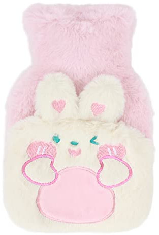 MilyaDE 350ml Wärmflasche mit Bezug Plüsch Bettflasche Wärmebeutel Fleeceüberzug Flauschig Waschbar, Rosa Hase