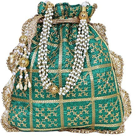 Borsa da donna etnica Potli borsa alla moda borsa da donna designer borsa da sposa fatta a mano (fucsia), Verde