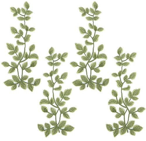WEBEEDY 4 Paare 8pcs Applikationsflecken Grün Nähen Stickerei Blattmuster Applique Wald Blätter Reben Stickerei Tuch Paste Blüte für Kleider Hosen Hüte Jeans Nähen Reparatur Bastelzubehör