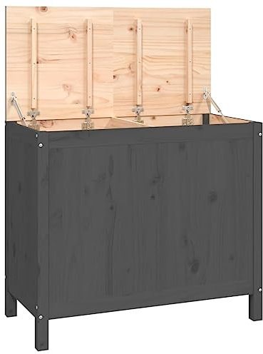 vidaXL Wäschetruhe Wäschekorb Wäschebox Wäschetonne Holztruhe Wäschebehälter Sammler Korb Box Wäschesack Grau 88,5x44x76cm Massivholz Kiefer