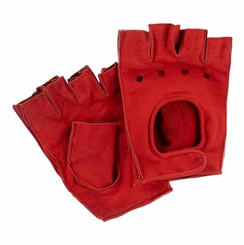 AMAS The Best GUANTI DA GUIDA MEZZE DITA EPOCA HALF FINGER IN VERA PELLE NABUK AUTO BICI VINTAGE CAFE' RACER