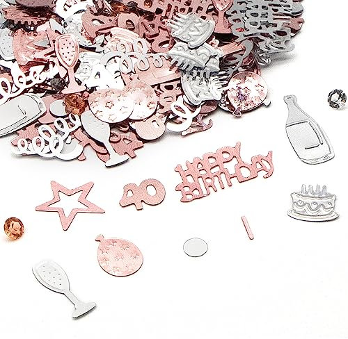 Happy Birthday Confetti Pink & Silver Party Decorations Table Décor Foil Metallic Glitz Table Scatter Sprinkles Cards Sprinkles Women Gifts Y3FSRZX (40th)