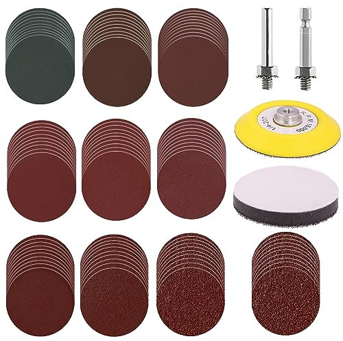100pcs 3 Inch Sanding Discs Hook and Loop, Drill Sander Pads Attachment for Rotary Tools Accessories 1/4 Shank 80grit -3000grit