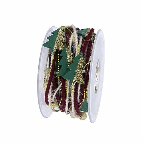 SHTGOI 1 Rolle 5m Weihnachtsbänder Weihnachten Stoffband Weihnachtsbaum Hirsch Schleifenband Glitzer Dekorationsband geschenkschnur mit Anhänger für Karten Kränze Weihnachtsbaum DIY Deko Grün#