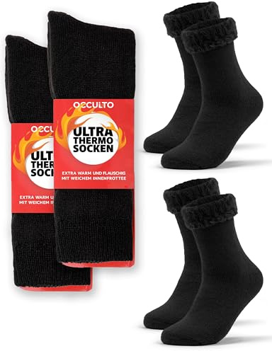 Occulto Damen & Herren Ultra Thermosocken 2er Pack (Modell: Yuki) Schwarz 43-46