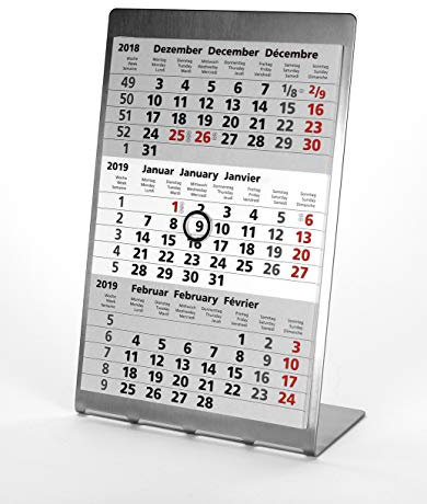 HiCuCo 3-Monats-Tischkalender für 2025 + 2026 + 2027 - Aufstellkalender - Edelstahl - TypP3 (Premium)
