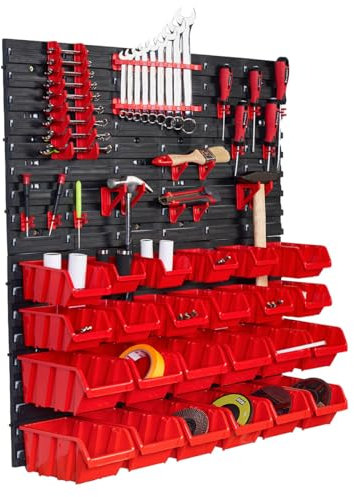 Werkzeugwand Lagersystem Wandregal 77x78 cm Werkzeughalterungen, Stapelboxen Schüttenregal Sichtlagerkästen, Starke Wandplatten, Regal Erweiterbar, Werkstattregal Lagerregal Werkstattwandregal (MAG3)