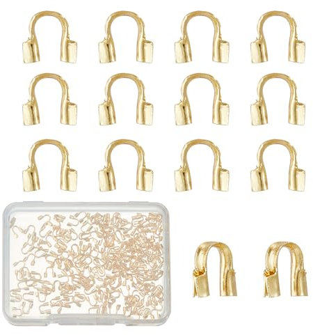 NICENEEDED 200 Pcs U Shape Wire Guard Loops, Wire Guardian Protector Loops, 18K Gold Plated Brass Wire Cable Thread Terminators for Jewelry Making Bracelet Necklaces