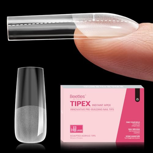 Beetles Tipex Instant Apex Nail Tips,192Pcs Pre-building & Pre-Etched Gel Tips Long Square Thicker Acrylic Strong Full Cover False Nail Extension Building Gel Press-on Nails for Flat Nails
