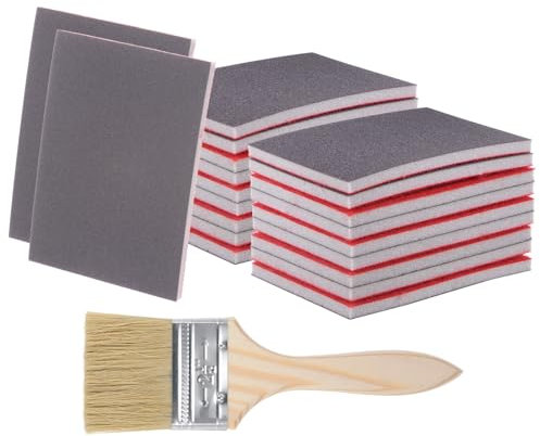 sourcing map 21pcs Sanding Sponges 2000 Grit 3 x 4 Reusable & Washable Sanding Sponges Pads, Wet Dry Flexible Hand Sand Block for Wood Drywall Metal Furniture Polishing, with 2.5 Paint Brush