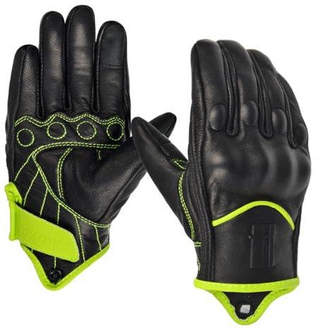Harssidanzar Damen Vollfinger Ziegenleder Leder Touchscreen Motorradhandschuhe GL016 EU,Gelb Grün,Größe M