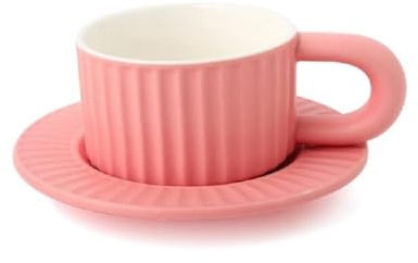 MAGICVOGEL Moderne Kaffeetasse mit Unterteller 200ml Espressotasse Cappuccinotasse mit Untertasse Geschenk Porzellantasse Kaffeeservice für Kaffee,Cappuccino,Latte,Espresso,Mokka (Rosa)