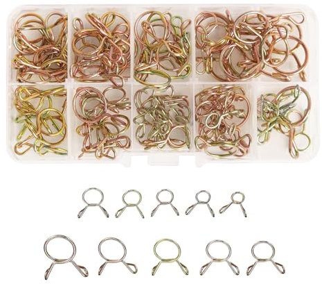 Rybtd 100 Pezzi Fascette Stringitubo a Molla per Tubo del Carburante M5-14 Morsetto a Molla a Doppio Filo,Clip per Tubo Flessibile per Tubo Benzina、Tubo del Carburante