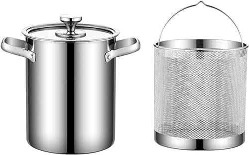 WQZStar Spargeltopf aus Edelstahl 304, 4 l, Gemüse-Spargel-Nudelkocher, Dampfgarer, Öl-Frittierpfanne mit abnehmbarem Korb und sichtbarem Glasdeckel, Silber