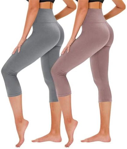 TNNZEET 3/4 Leggings Damen Capri Leggins für Sport, 7/8 Sporthose High Waist Caprihose Große Größen Sportleggings für Gym(Hautfarbe/Hellgrau,L-XL)