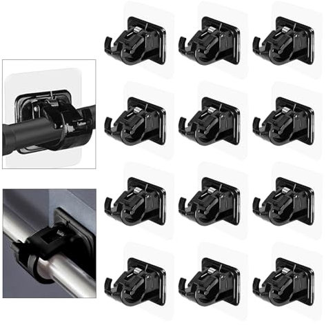 HHXUUAN 12 Pezzi Ganci per Tende Senza Bucare, Ganci Adesivi per Tendaggi Supporto,Staffa Autoadesiva per Asta Tende per Bagno, Cucina, Camera da Letto