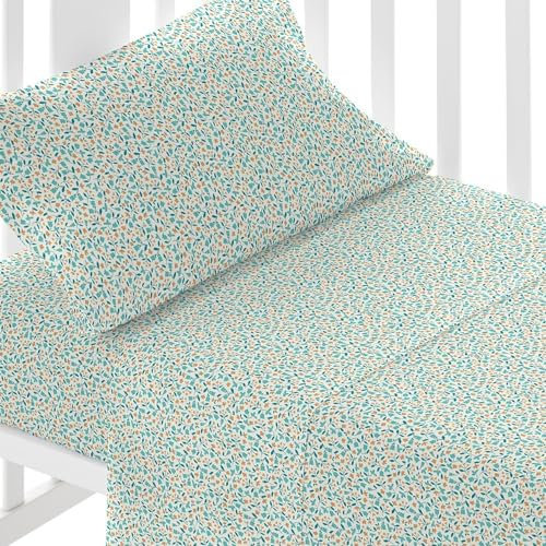 TRAMAS+ Kinderbettwäsche 60x120 cm aus 100% Baumwolle Superweiche & Farbenfrohe | Babybettwäsche - (Mini-Krippe - 50x80 cm, Uriva Grün Tiffany)