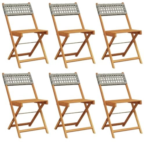 vidaXL Klappstühle, 6 Stück, graues Polyrattan und Massivholz