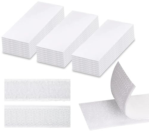 Ruzos Hook and Loop Tape Self Adhesive 24 Pair,Industrial Strength Double Sided Sticky Pads Extra Strong No Nails Picture Hanging Strips for Wall,Number Plate,Picture Frames(3cm x 10cm,White)