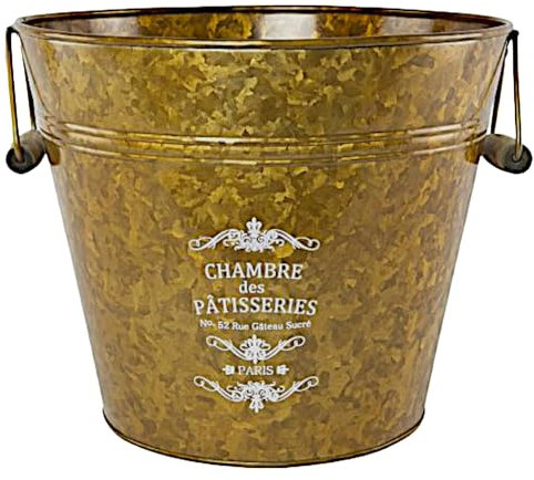 DIVAS SPIRITUAL Vintage Tin Bronze Planter, Rustic Indoor/Outdoor Plant Pot, Decorative Flower Holder for Succulents, Cacti, Small Plants (Antique Brass Tin, 30cms)