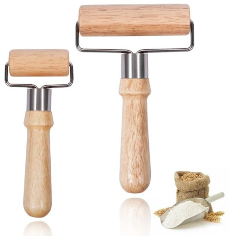 2 Stück Teigroller Klein Nudelholz Holz - Teigroller Holz Geeignet zum Ausrollen von Teig, Perfekt Backzubehör für Pizza, Kuchen und Mürbeteig