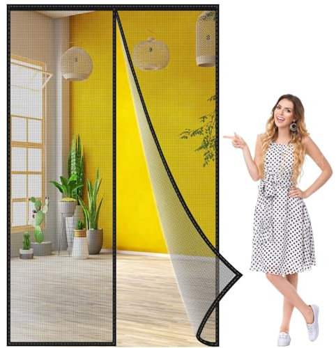 Zanzariera Magnetica Finestra 345x280 cm, Anti Insetti Mosche Zanzare Zanzariera Porta Finestra Punch Gratuito per Porte d'Ingresso,Porte, Cortili Nero, Rinforzata