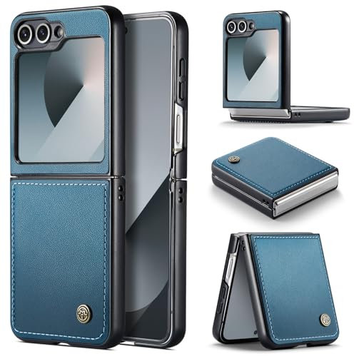 Phernykas for Samsung Galaxy Z Flip 6 Case, PU Leather and Hard PC Shell Ultra Thin Slim Rugged Protective Anti-Fingerprint Phone Cover for Galaxy Z Flip 6 Case - Blue