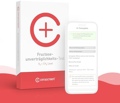 cerascreen® Fructoseunverträglichkeits-Test – Fruktose-Unverträglichkeit schnell & einfach per Testkit von Zuhause bestimmen | Fruktose Atemtest | Testen Sie ihre Fruktose Unverträglichkeit online