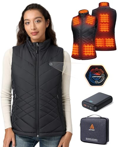 GOTOBI Gilet Chauffant Femme avec Batterie Incluse 7.4V 16000mAh, 9 Zones de Chauffage, 4 en 1 Interrupteur Intelligent avec Design d'extinction des Lumières, Veste Chauffante pour Plein Air