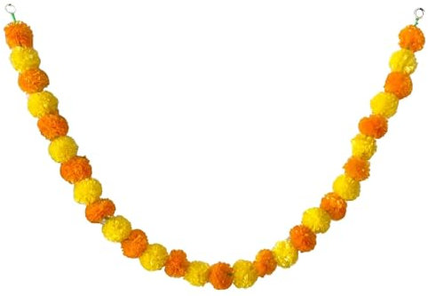 LXHZSY Girlande Hochzeit Ringelblumengirlande mit зo-Blumen, künstliche Blumen for Diwali, Zuhause, DIY, Kranz, Girlande, Basteln, Dekor, Hochzeit, Party(Orange Yellow,5pcs)