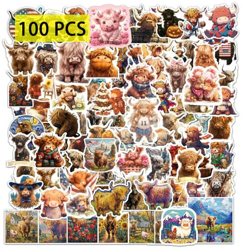 GTOTd Highland Cow Sticker Aufkleber (100 Stück) Gifts Geschenke Animal Merch Vinyl Decals Party Supplies für Laptop Wohnzimmer Skateboard Graffiti Teens