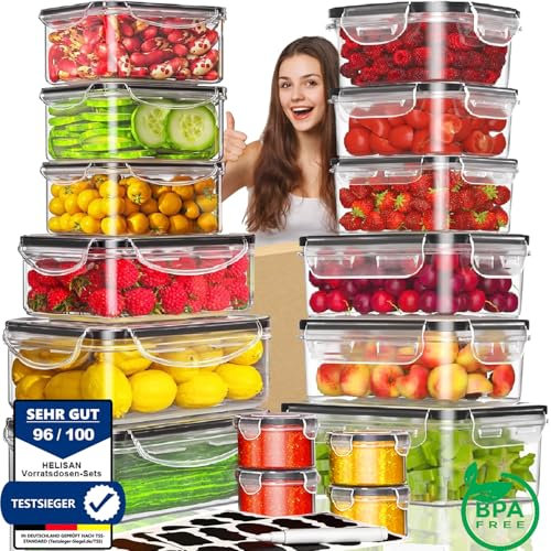 HELISAN Frischhaltedosen mit Deckel Set - 32-teilige Multikapazität Tupperdosen Set - 100% Auslaufsicher - BPA-Frei Frischhaltedose für Küche Meal Prep Boxen (16 Behälter+16 Deckel)