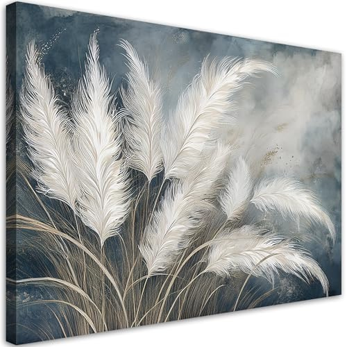 Feeby Leinwand Bilder - Pampasgras Botanik - Canvas 120x80 cm - Deko Wohnzimmer - Wandbilder Schlafzimmer - Deko Aesthetic - Wand Deko - Leinwand Groß - Deko Zimmer - Leinwandbilder XXL