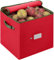 Verahaus 64 Christmas Bauble Storage Box with Adjustable Dividers and Zippered Closure – Tear-Resistant Non-Woven Fabric with Transparent Card Slot – Portable with Sturdy Side Handles（Red）