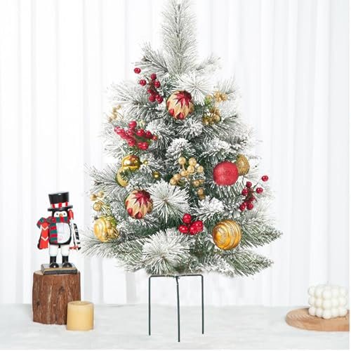 Relleno para Macetero Navideño para Árbol Navidad | Estaca Artificial para Árbol Navidad | Pequeños Árboles Navidad Preiluminados con Luces | Árbol Navidad Artificial Iluminado para Decoración Hogar