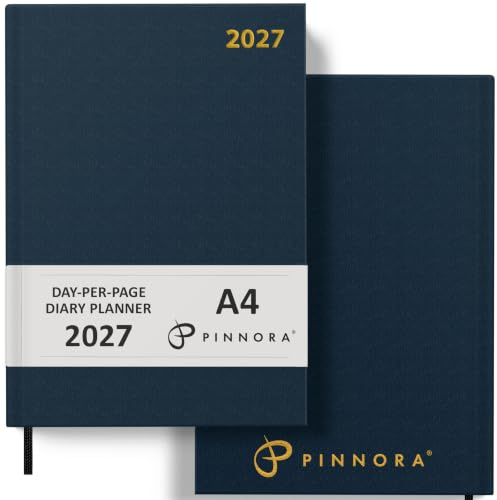 Pinnora Diary 2026 A4 Day Per Page, Navy Blue Year Planner Organiser 2026 Day Per Page, 2026 Planner, Home, School & Office, Hard Back 2026 Diaries, A5 & A4 2026 Diary in Day Per Page & Week To View