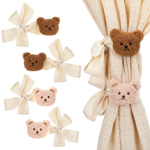 AOZUO 4 Stück Bären Gardinen Raffhalter, Teddybär Kinderzimmer Dekor, Süßer Cartoon Bär Raffhalter für Gardinen, Vorhanghalter für Zuhause, Büro, Schlafzimmer, Wohnzimmer, Fensterbehandlungsdekor